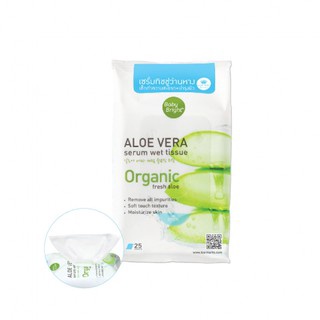 Baby Bright Aloe Vera Serum Wet Tissue 25 Sheets เบบี้ไบร์ท ทิชชู่เปียก เซรั่มทิชชู่ว่านหาง (1ห่อ)