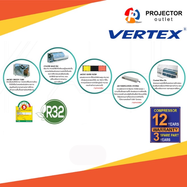Vertex แอร์ติดผนัง Inverter Air ขนาด 9500/12700/18000 BTU | Shopee Thailand