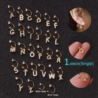 1Piece Gold Letter A-T Dangle C-shape Steel Barbell Ear Tragus Cartilage Rook Helix Piercing 20G