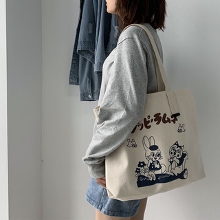 💯hot new👍Bag female 2022 new ins canvas bag female studentกระเป๋าสะพายข้างความจุขนาดใหญ่ all-match school bag tote bag