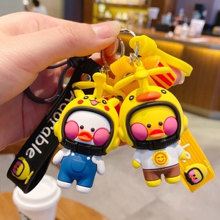 ใหม่ พวงกุญแจตุ๊กตาเป็ด Lalafanfan พร้อมหมวกกันน็อค สีเหลือง สไตล์เกาหลี ของขวัญสําหรับเด็กผู้หญิง