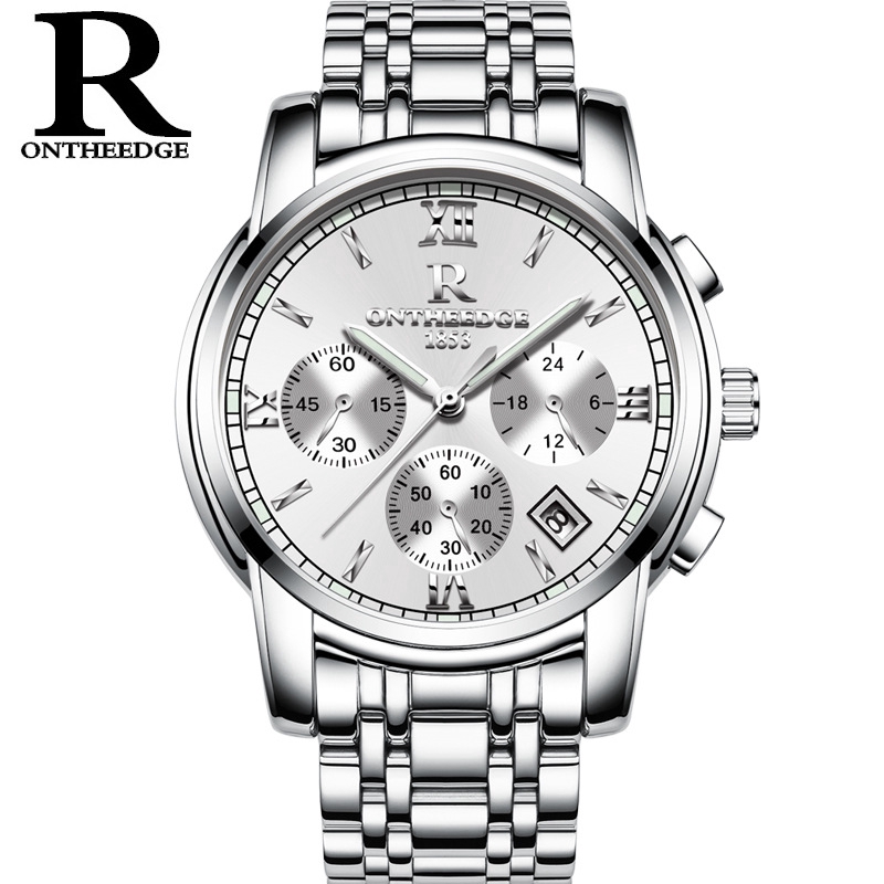 rontheedge-นาฬิกาข้อมือควอตซ์สแตนเลสสำหรับผู้ชาย