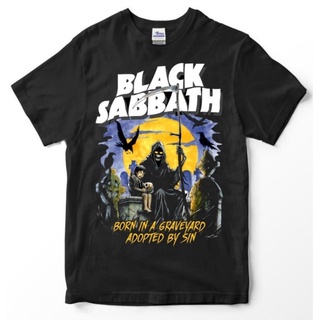 เสื้อยืดผ้าฝ้ายเสื้อยืด พิมพ์ลายวง BORN IN GRAVEYARD สีดํา สไตล์วินเทจL XL  XXL 3XL