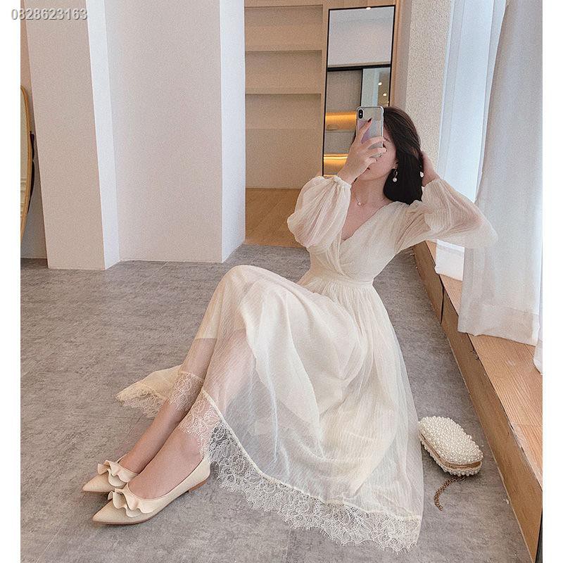 ชุดใส่งานแต่งชุดราตรีสาวอวบชุดแต่งงานมินิมอลชุดออกงานเรียบหรู-ดาราอารมณ์สไตล์-คอวีสีขาวชุดนางฟ้าน้อย-ๆ