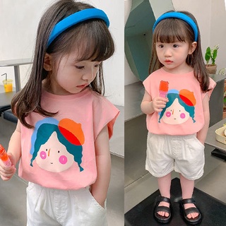 [Babycat] พร้อมส่ง ขายดี เสื้อยืดแขนกุด ผ้าฝ้าย แบบบาง ขนาดเล็ก สไตล์ญี่ปุ่น เกาหลี แฟชั่นฤดูร้อน สําหรับเด็ก