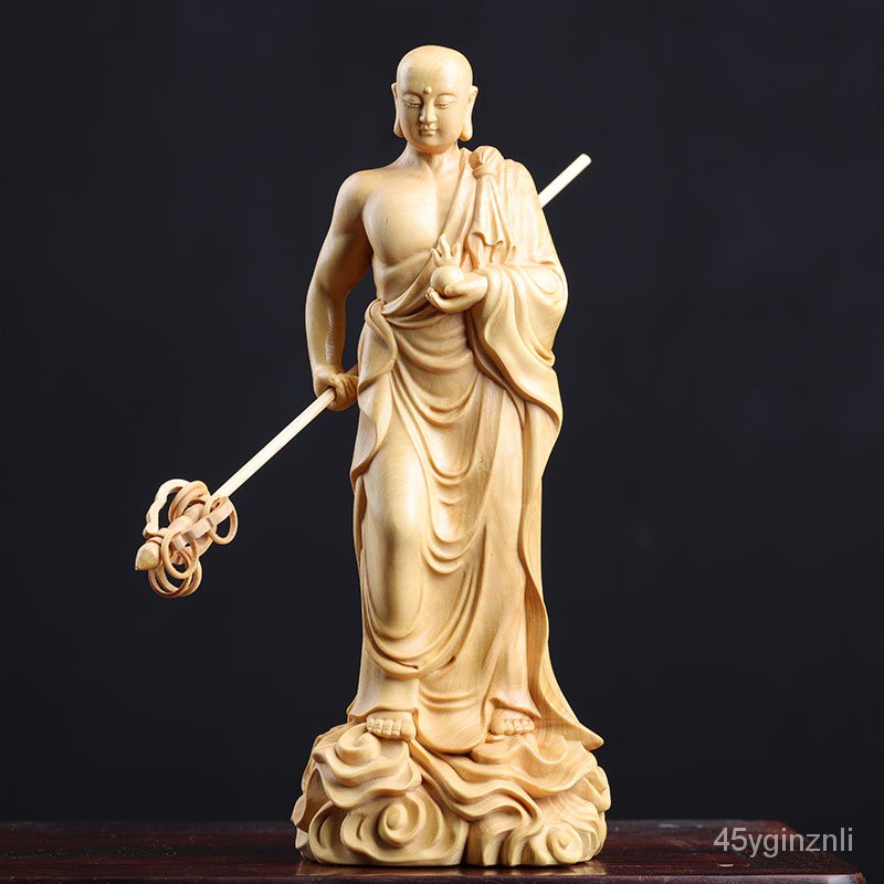 ไม้แกะสลักไม้-boxwood-ksitigarbha-พระโพธิสัตว์รูปปั้นไม้แกะสลักรูปปั้นพระพุทธรูปตกแต่งบ้านเครื่องประดับงานฝีมือฮวงจุ้ย-e