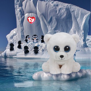 Ty Beanies, ตุ๊กตาแบรนด์ Ty แท้, ตุ๊กตาหมีขาว (Ari), ตุ๊กตาหมีขั้วโลก สีขาว ตาโต น่ารัก (พร้อมส่ง) (White polar bear)