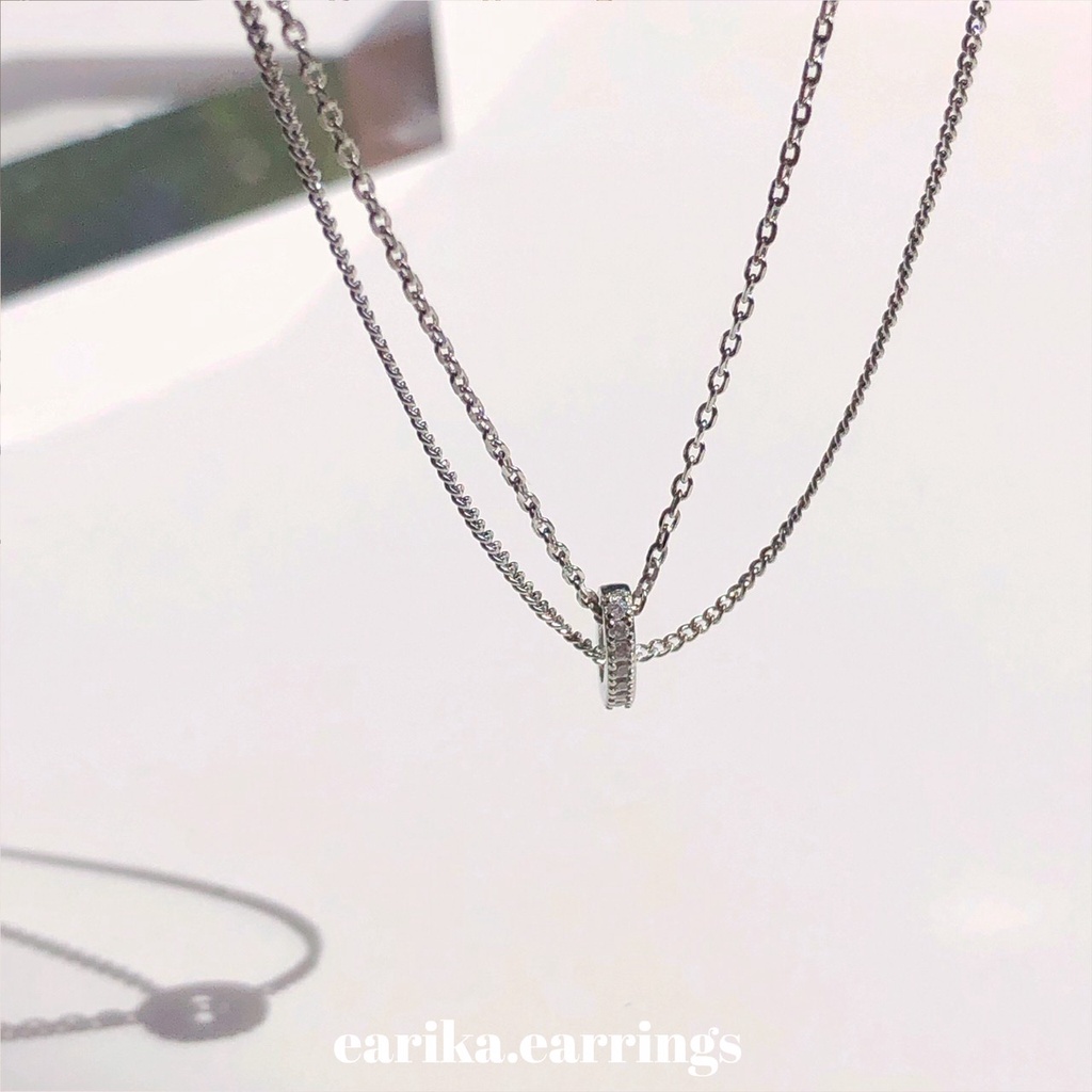 กรอกโค้ด-72w5v-ลด-65-earika-earrings-two-layer-jewel-ring-necklace-สร้อยคอเงินแท้สองเลเยอร์-s92-5-ปรับขนาดได้