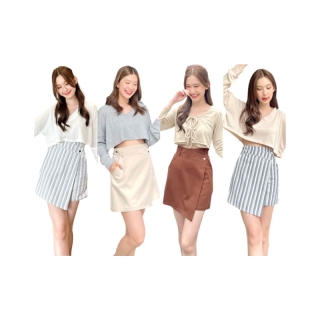 โปรโมชั่น : {260.- Code  WRHMNU}{ครีมหมด}Tulip Skirt - กระโปรงสั้น กระโปรงผู้หญิง กระโปรงทรงเอ กระโปรง กระโปรงสไตล์เกาหลี