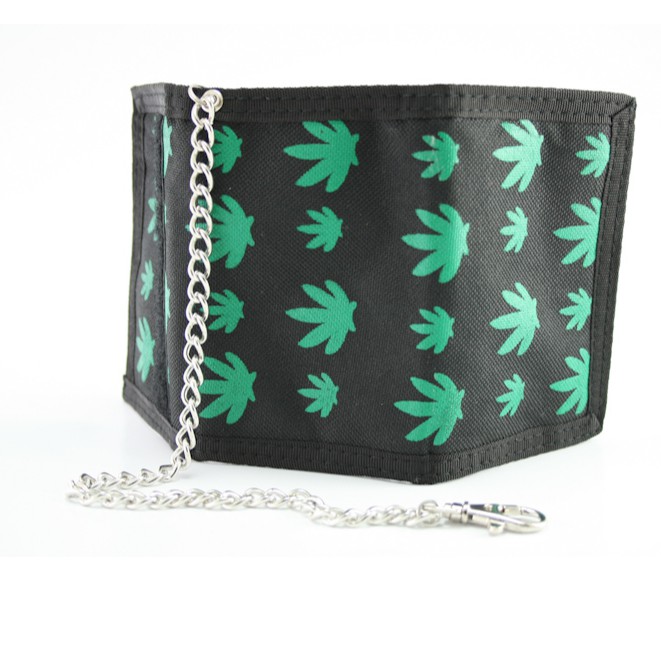 สินค้าราสต้า-wallet-fabric-chain-green-กระเป๋าสตางค์ลายใบ-สุดน่ารัก-4-5-นิ้ว-มีสายโซ่คล้อง