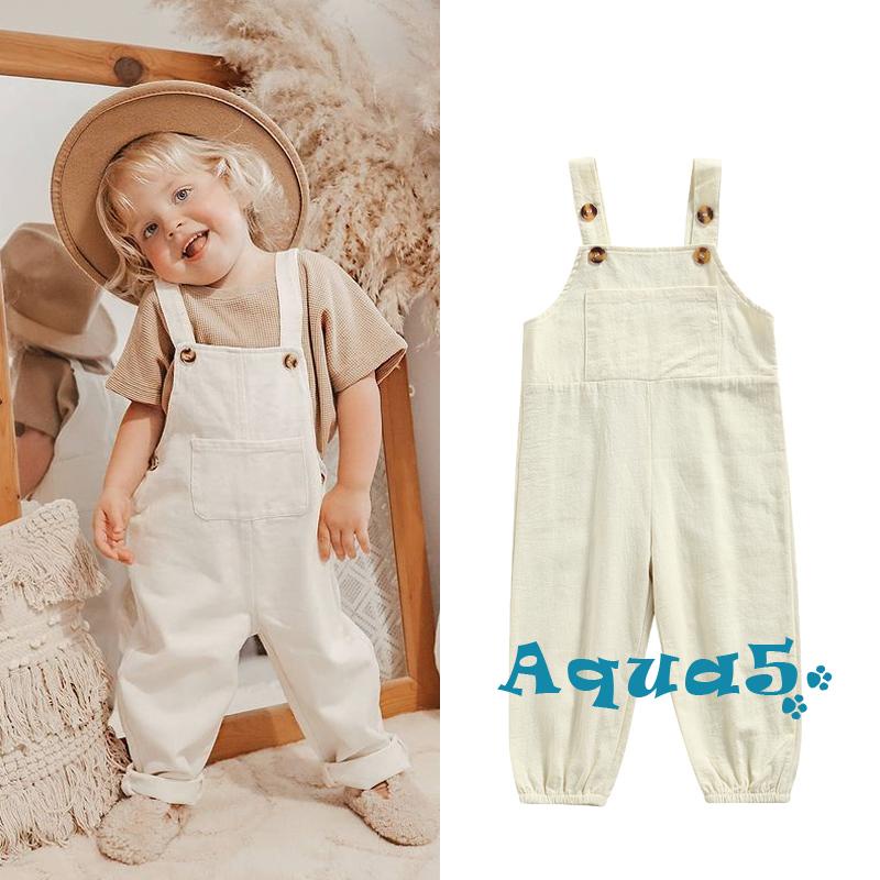 aqq-ชุดเอี๊ยมกางเกงขายาวสีพื้นทรงหลวมสําหรับเด็กผู้ชายและเด็กผู้หญิง-1-6-ปี
