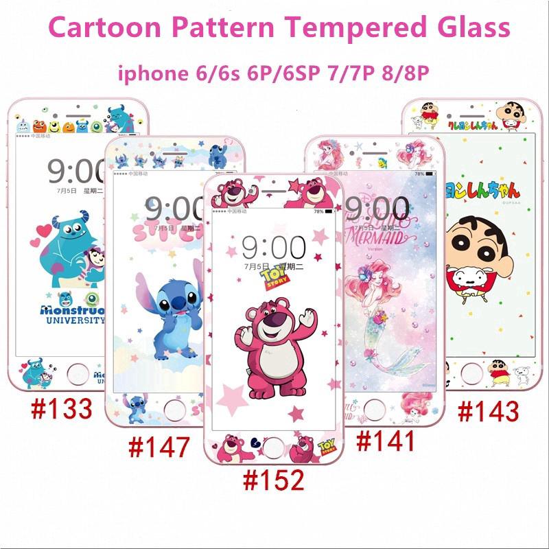 ฟิล์มกระจกแบบเต็มจอกันรอยหน้าจอลายการ์ตูนสําหรับ Iphone 6 6s 6 Plus 7 8 7 Plus 8plus SE 2020 Stitch Cartoon Pattern Soft Edge Tempered Glass Film