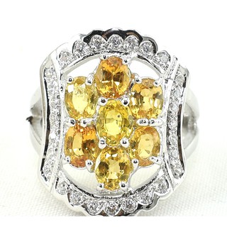 💎S586 แหวนพลอยแท้ แหวนเงินแท้ชุบทองคำขาว พลอยบุษราคัมแท้ 100%