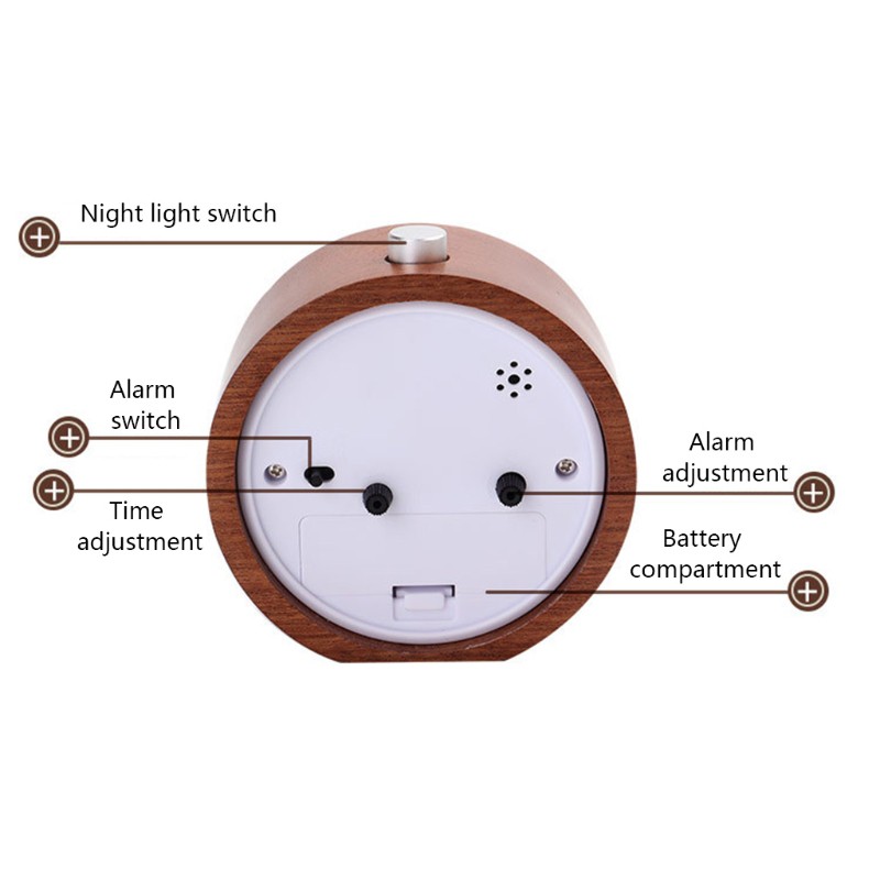 นาฬิกาปลุกไม้ตั้งโต๊ะทรงกลม