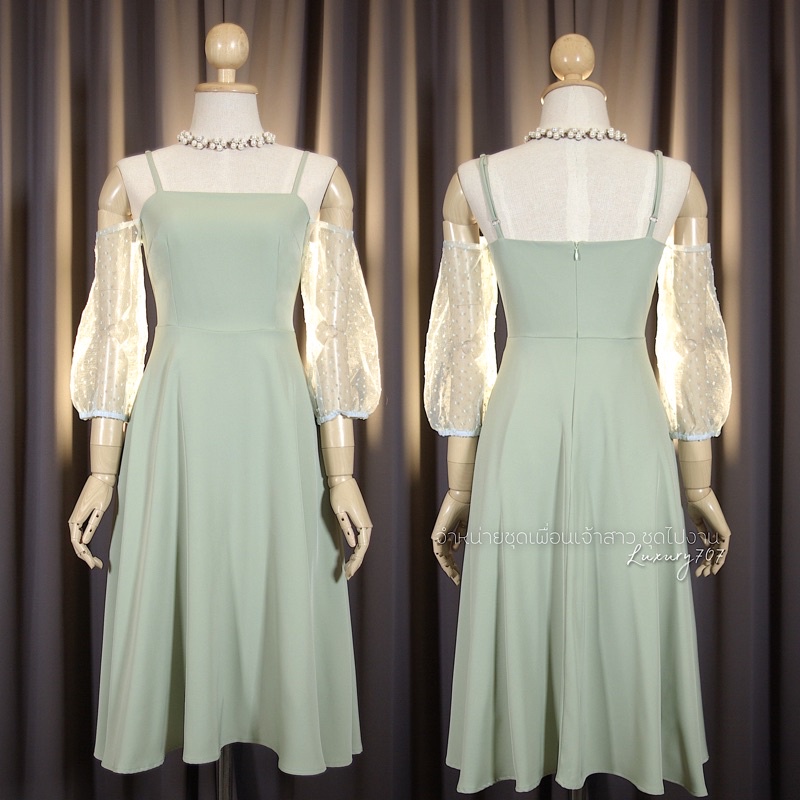 LX6103 Midi Dress แขนซีทรู หวานหรู ชุดเพื่อนเจ้าสาว ชุดออกงาน แต่งงาน 2568 ทรงกระโปรงบาน มุมมองที่ 6