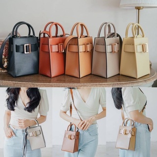 mini bag กระเป๋าหนังแท้ กระเป๋าหนังวัวแท้ กระเป๋าทรง box สวยหรู กระเป๋าสะพายข้างผู้หญิง