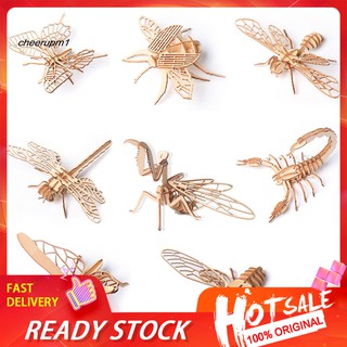 【Ready stock】3D Wooden Butterfly Insect Model Puzzles DIY Assembly Crafts Education Kids Toy