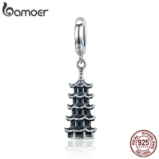 Bamoer Journey Scenic Spots 925 Sterling Silver Retor Pagoda Tower Pendant Charm for Original Silver Bracelet & Necklace SCC1544