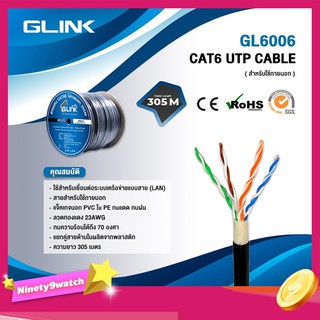 GLINK สาย LAN CAT6 UTP CABLE ยาว 305 M. ใช้งานภายนอก รุ่น GL6006 สีดำ