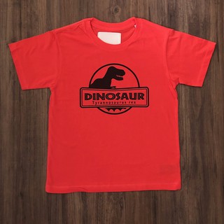 เสื้อยืดเด็กแขนสั้น ลายไดโนเสาร์tyrannosaurus rex สีแดงหมาก