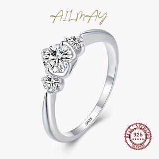 Ailmay แหวนเงินแท้ 925 ประดับเพทายใส รูปหัวใจ โรแมนติก เครื่องประดับ สําหรับผู้หญิง หมั้น งานแต่งงาน