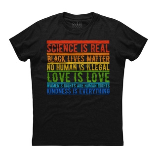 เสื้อยืดโอเวอร์ไซส์เสื้อยืดแขนสั้น ผ้าฝ้าย พิมพ์ลาย Science Is Real Love Is Lovehort สีดําS-4XL
