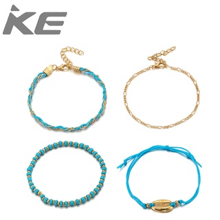 Popular Hand Braided Rope Rice Bead Shell 4 Set Anklet for girls for women low price