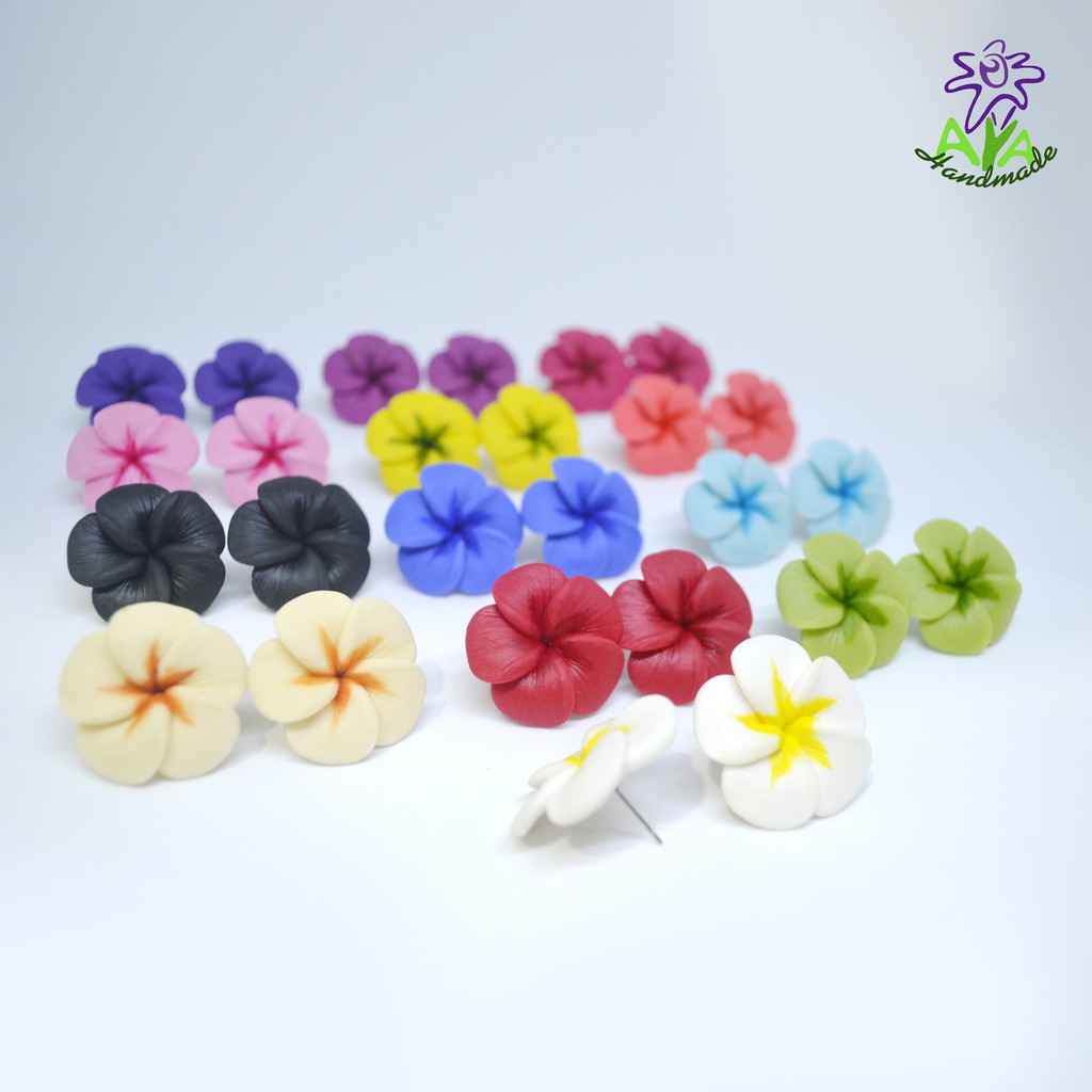 ต่างหูดินปั้นดอกลีลาวดี-เครื่องประดับแฟชั่น-frangipani-flower-clay-handmade-earrings-accessories