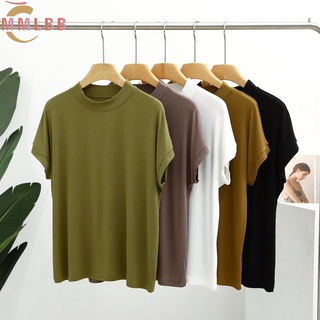 พร้อมส่ง เสื้อยืด คอเต่า แขนสั้น ลําลอง ผ้าฝ้าย ทรงหลวม สไตล์เกาหลี สําหรับผู้หญิง