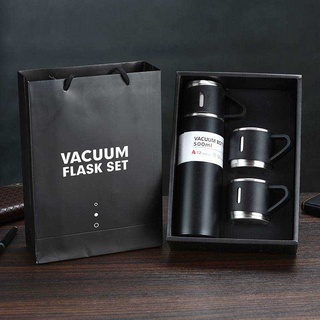 VACUUM FLASK SET กระบอกน้ำสูญญากาศ เก็บอุณหภูมิร้อน/เย็น ขนาด500ML แบบเซ็ท พร้อมแก้วสแตนเลส3ใบ EMERATES