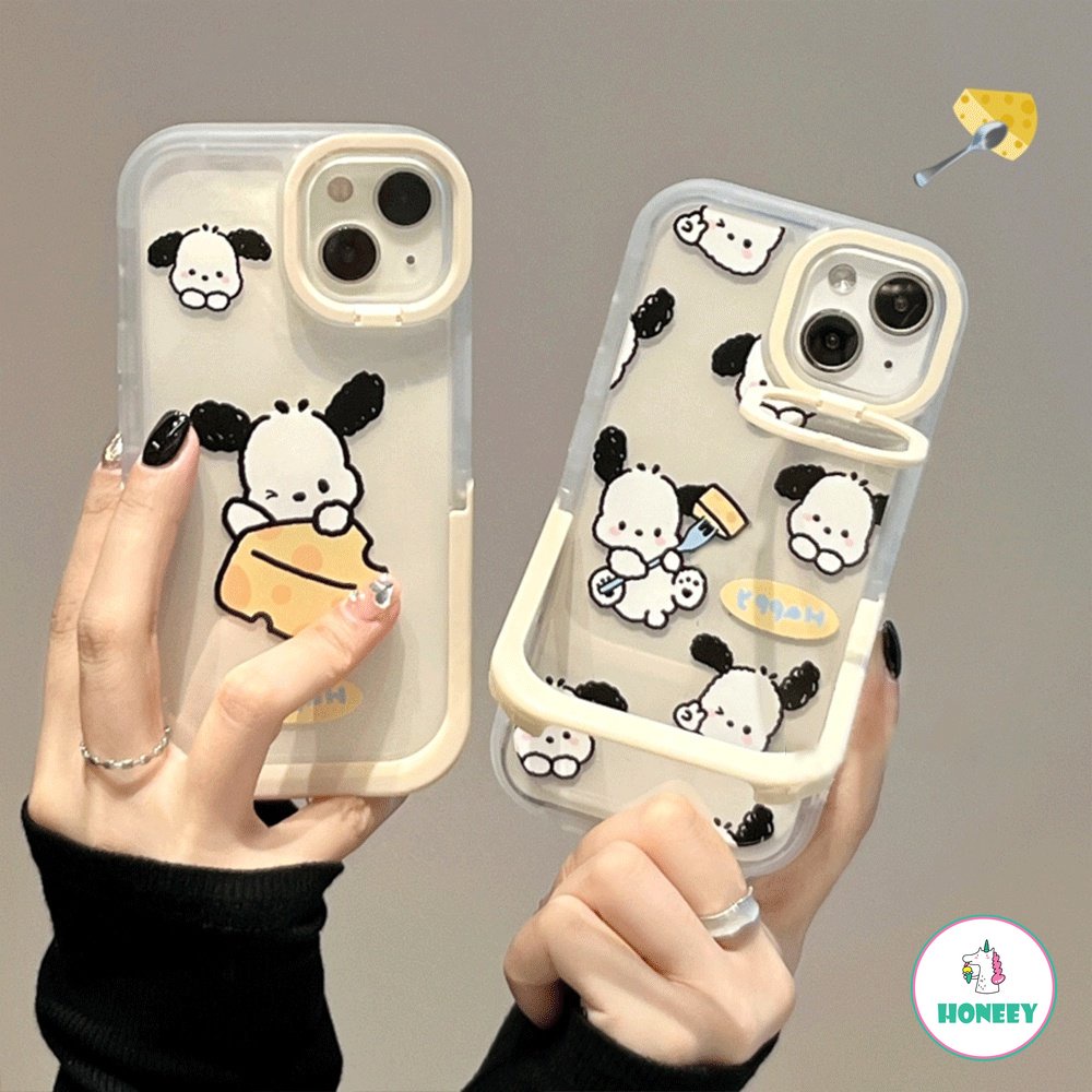 ภาพหน้าปกสินค้าเคสโทรศัพท์มือถือ TPU นิ่ม ขอบนิ่ม ป้องกัน ปิดด้านหลัง แบบพับได้ ลาย Pochacco น่ารัก พร้อมขาตั้ง สําหรับ IPhone 14 13 12 11 Pro Max จากร้าน honeey.th บน Shopee