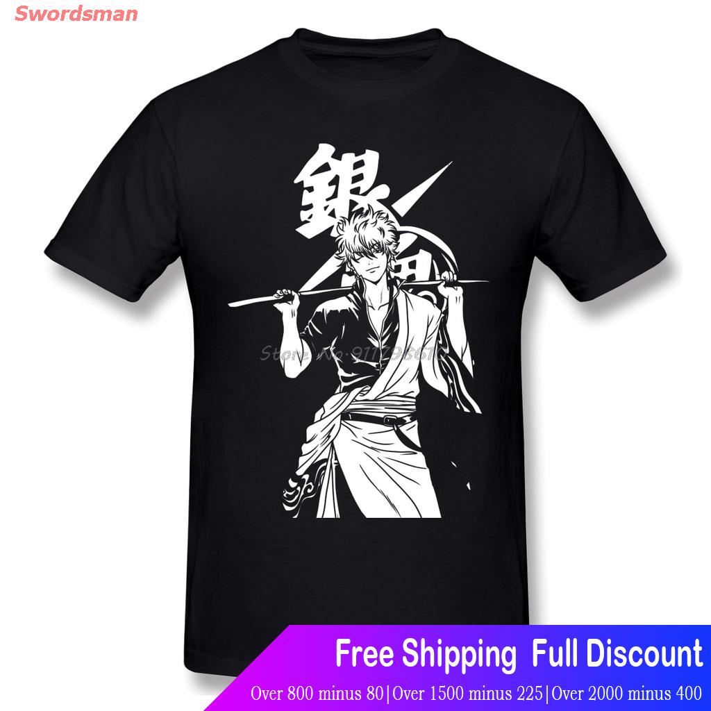 swordsman-เสื้อยืดลำลอง-เสื้อยืดคอกลมพิมพ์ลาย-sakata-gintoki-manga-gintama-สําหรับผู้ชาย-short-sleeve-t-shirts