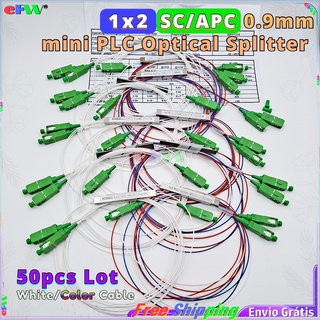 50pcs/lot 1x2 SC/APC PLC Optical Splitter color mix fiber SC APC 1-to-2 adaptor FTTH 1*2 FBT mini 0.9mm Optical Coupler