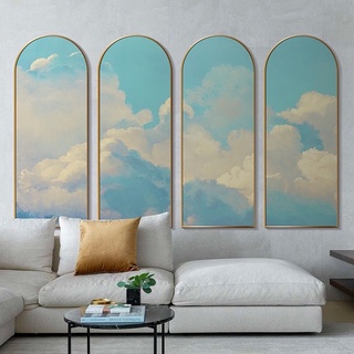 พรีออเดอร์✨ภาพติดผนัง+กรอบอลูมิเนียมสีทองสุดหรู 46x120cm Cloud Arch Canvas Painting with Alloy Frame