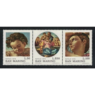 H105 แสตมป์ San Marino ยังไม่ได้ใช้ ชุด Christmas ภาพศิลปะ ปี 1975 ยังไม่ได้ใช้ สภาพดี จำนวน 3 ดวง ครบชุด