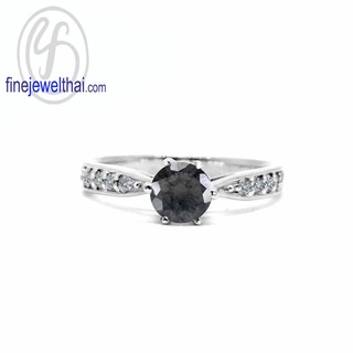 Finejewelthai-แหวนนิล-นิลแท้-แหวนเพชรCZ-แหวนเงินแท้-พลอยประจำเดือนเกิด-Black-Spinel-Silver-Ring-R1291on