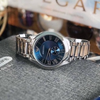 (ผ่อน0%) นาฬิกาข้อมือชาย Emporio Armani Mens Three-Hand Stainless Steel Watch AR11085 ตัวเรือนสีเงิน หน้าน้ำเงิน 43มม.