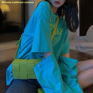 คะนอง🍒ผ้าฝ้ายแขนยาวเสื้อยืดผู้หญิงหลวมบาง top bottoming เสื้อ