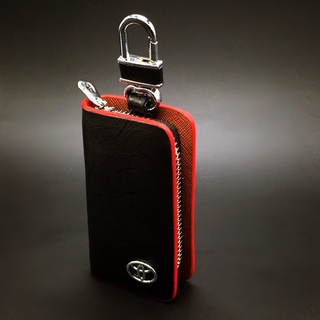 กระเป๋าซองหนังแท้ ใส่กุญแจรีโมทรถยนต์ โลโก้ Toyota สี ดำ/แดง