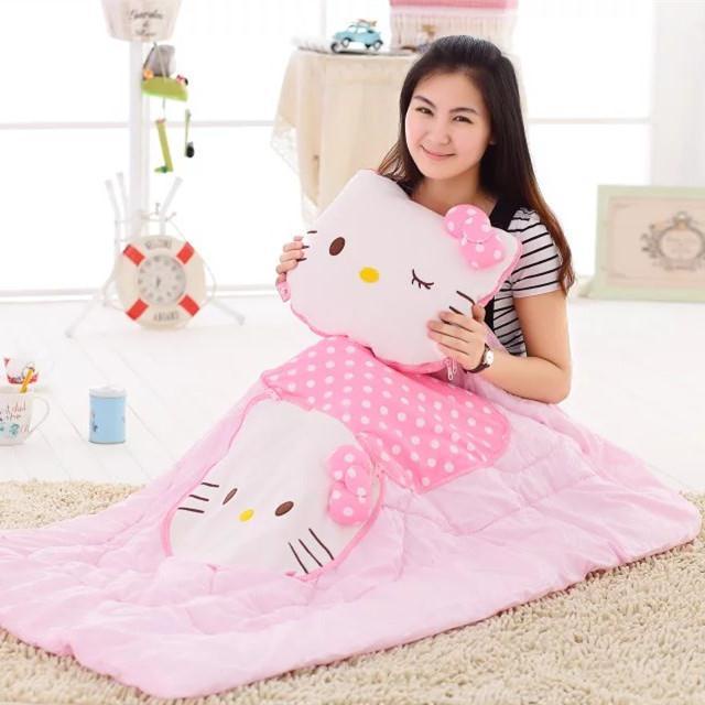 หมอนผ้าห่มเครื่องปรับอากาศ-แบบพับได้-ลาย-hello-kitty-2-in-1-สําหรับรถยนต์