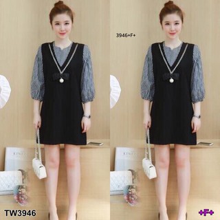 AT3946 Set เสื้อแขนตุ๊กตา+เอี๊ยมแต่งเลื่อมติดเข็มกลัด