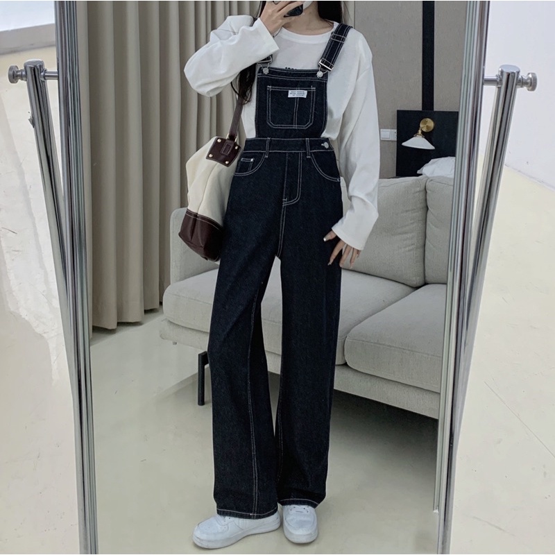 many-jeans-overalls-เอี๊ยมกางเกงยีนส์ขายาวเอวสูงสีดำ