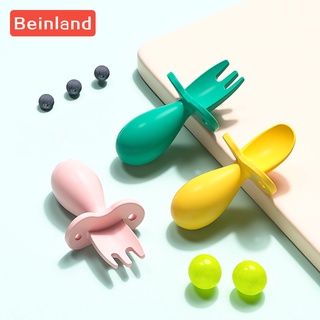 Beinland ชุดช้อนส้อมซิลิโคน เกรดอาหาร ขนาดเล็ก สําหรับเด็กทารก 2 ชิ้น ต่อชุด