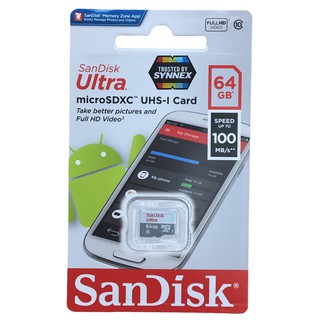 สินค้า 🔥ลด 50% ใช้โค้ด INCLZ55🔥 【พร้อมส่ง】SanDisk 64GB MicroSDHC UHS-I Card Ultra Class10 Speed 100MB/s** เมมโมรี่การ์ดแท้