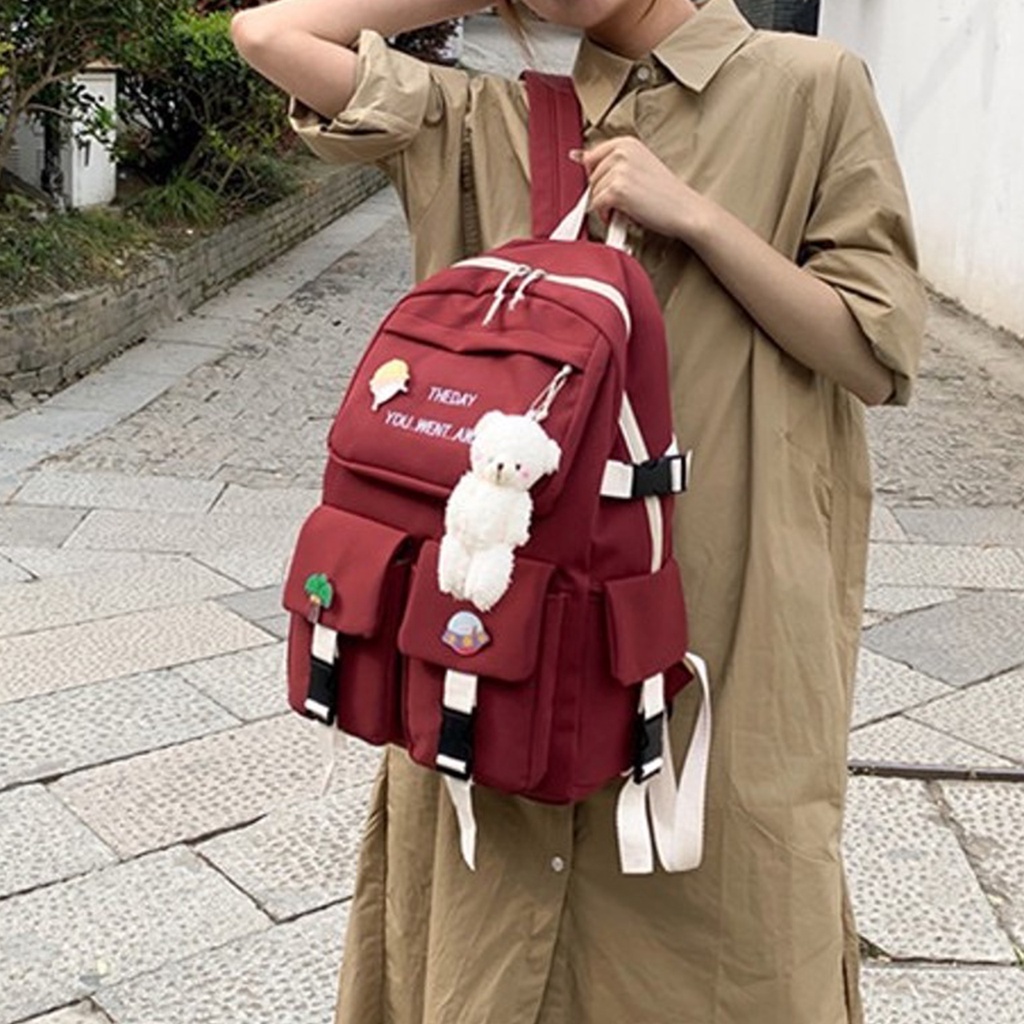 b09-กระเป๋านักเรียน-กระเป๋าสะพายหลัง-สไตล์เกาหลี-กระเป๋าเป้นักเรียนสวย-ๆ-กันน้ำ-ตุ๊กตา