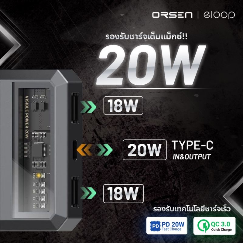 orsen-eloop-e53-แบตสำรอง-ชาร์จด่วน-qc3-0-pd20w-10000mah-ของแท้