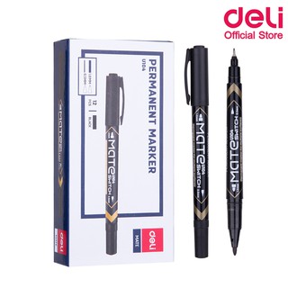 Deli U10420 Marker Pen  ปากกามาร์คเกอร์ สำหรับเขียนซองพลาสติก เขียนแผ่นซีดี โมเดล แบบ 2 หัว สีดำ (แพ็คกล่อง 12 แท่ง)