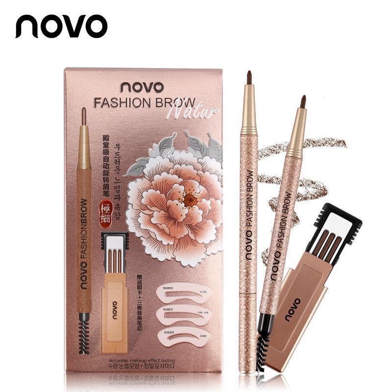 novo5146-hot-สุดๆ-ใหม่-ของแท้-โนโว-novo-eyebrow-ดินสอเขียนคิ้ว-แถมไส้ดินสอ-บล๊อกคิ้ว-3-ชิ้น-gold-set