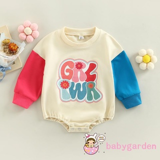 Babygarden- ชุดรอมเปอร์ จั๊มสูทแขนยาว คอกลม พิมพ์ลายตัวอักษร สีตัดกัน ลําลอง สําหรับเด็กผู้หญิง 0-18 เดือน