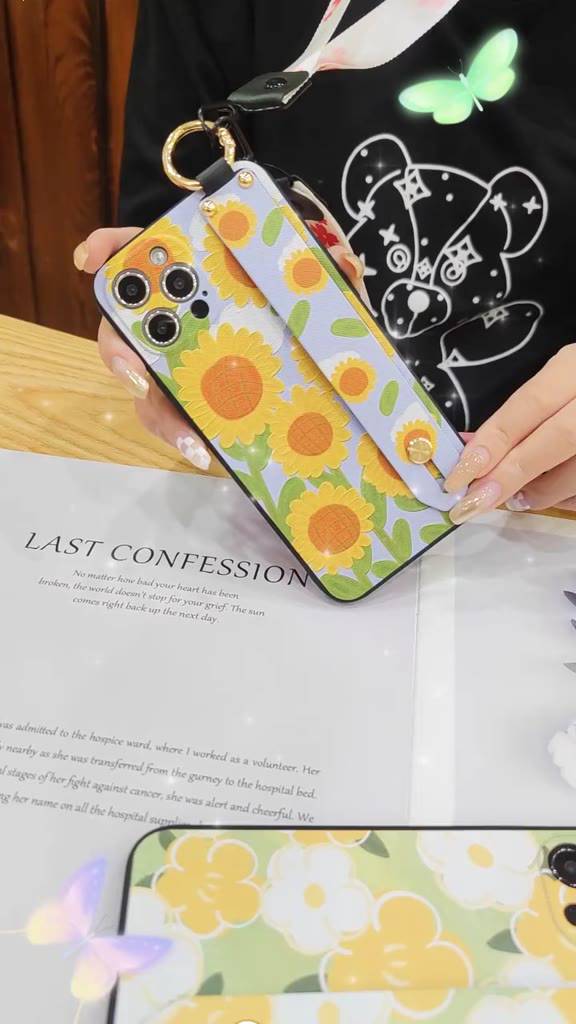 durable-shockproof-phone-case-for-redmi-note12r-oil-painting-lanyard-back-cover-flower-waterproof-silicone-dirt-resistant